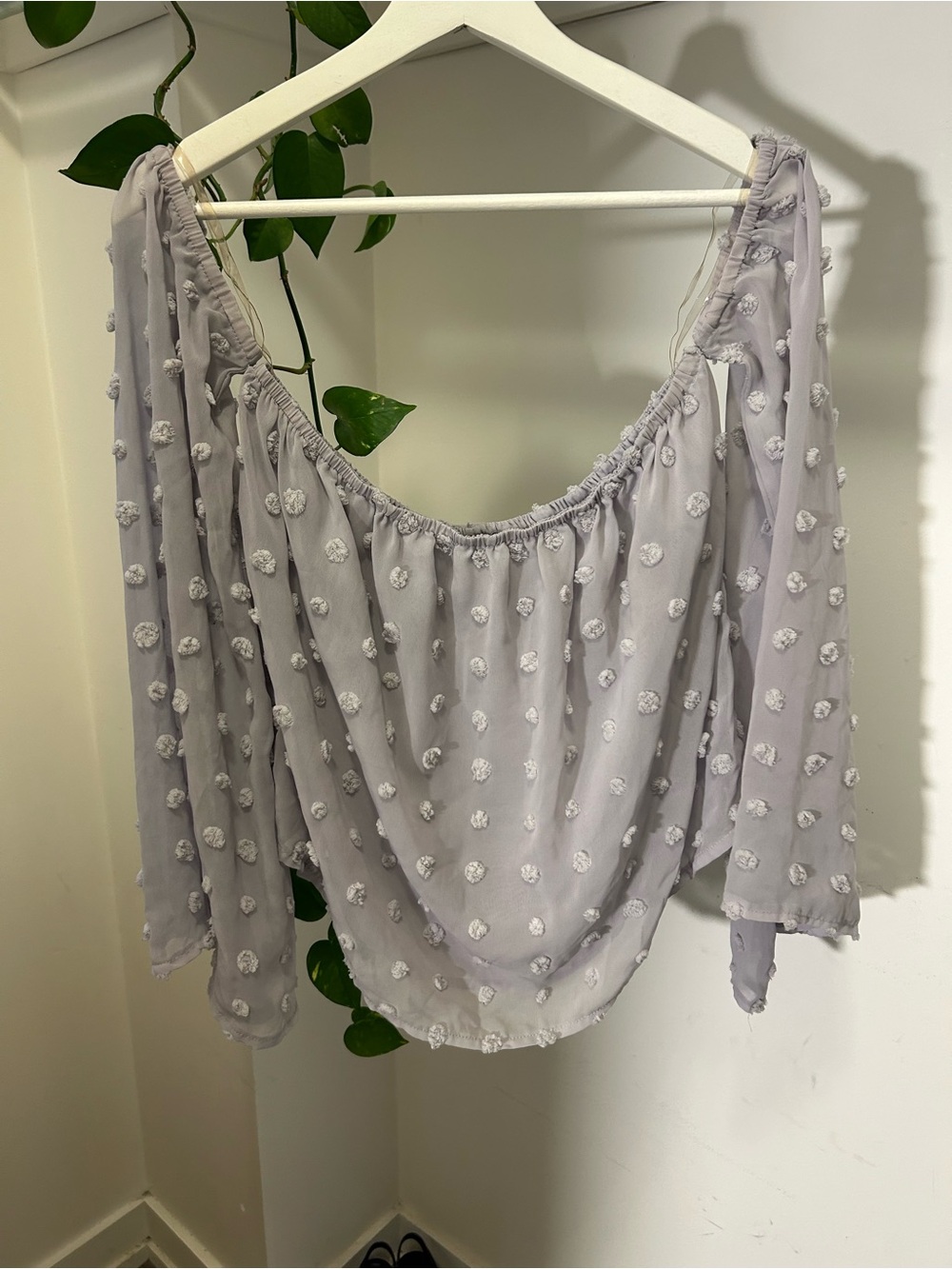 Light Lavender Off-Shoulder Floral Dot Blouse